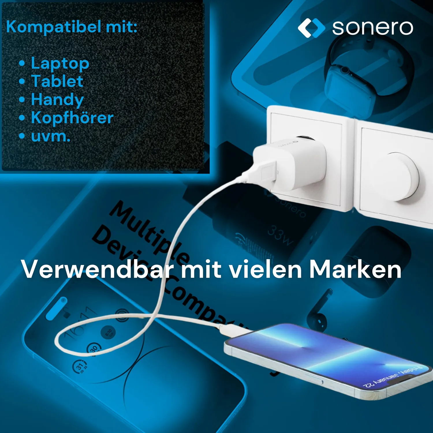 Sonero USB-C Ladegerät GaN Netzteil 33W weiß