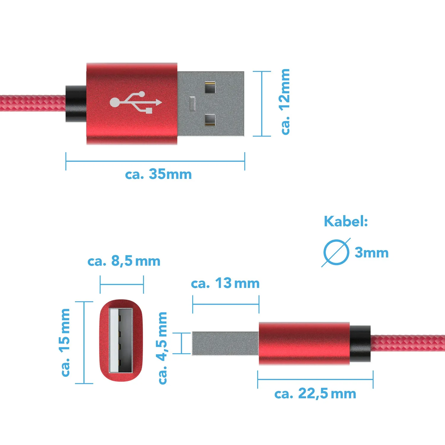 Jamega USB-C Kabel Rot 4er Pack Nylon 3A Set