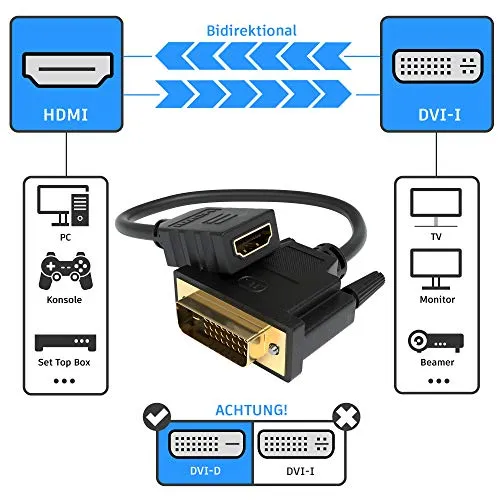 JAMEGA DVI auf HDMI Adapter DVI-D 24+1 Full HD