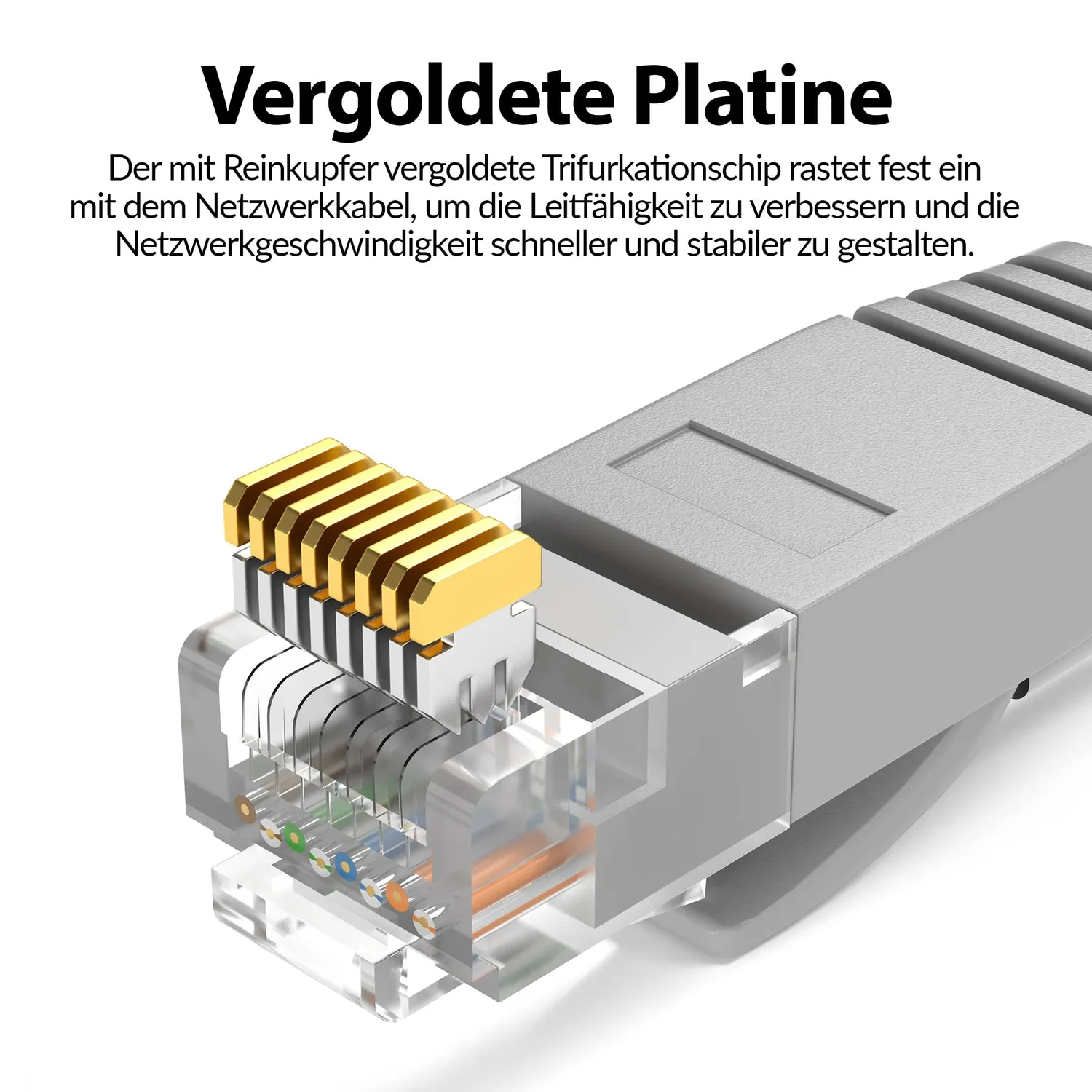 JAMEGA Cat.6 Netzwerkkabel flach 4 m grau 1 Gbit/s