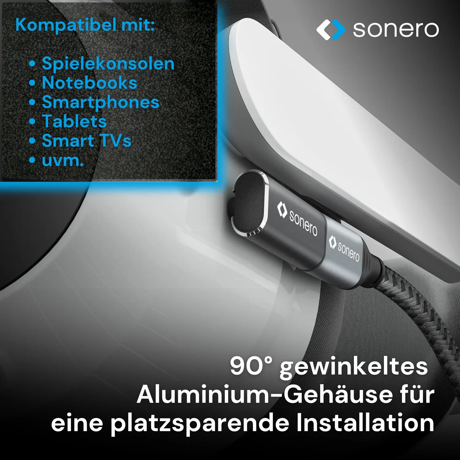 Sonero USB-C Winkeladapter 90° 40Gbps 240W schwarz