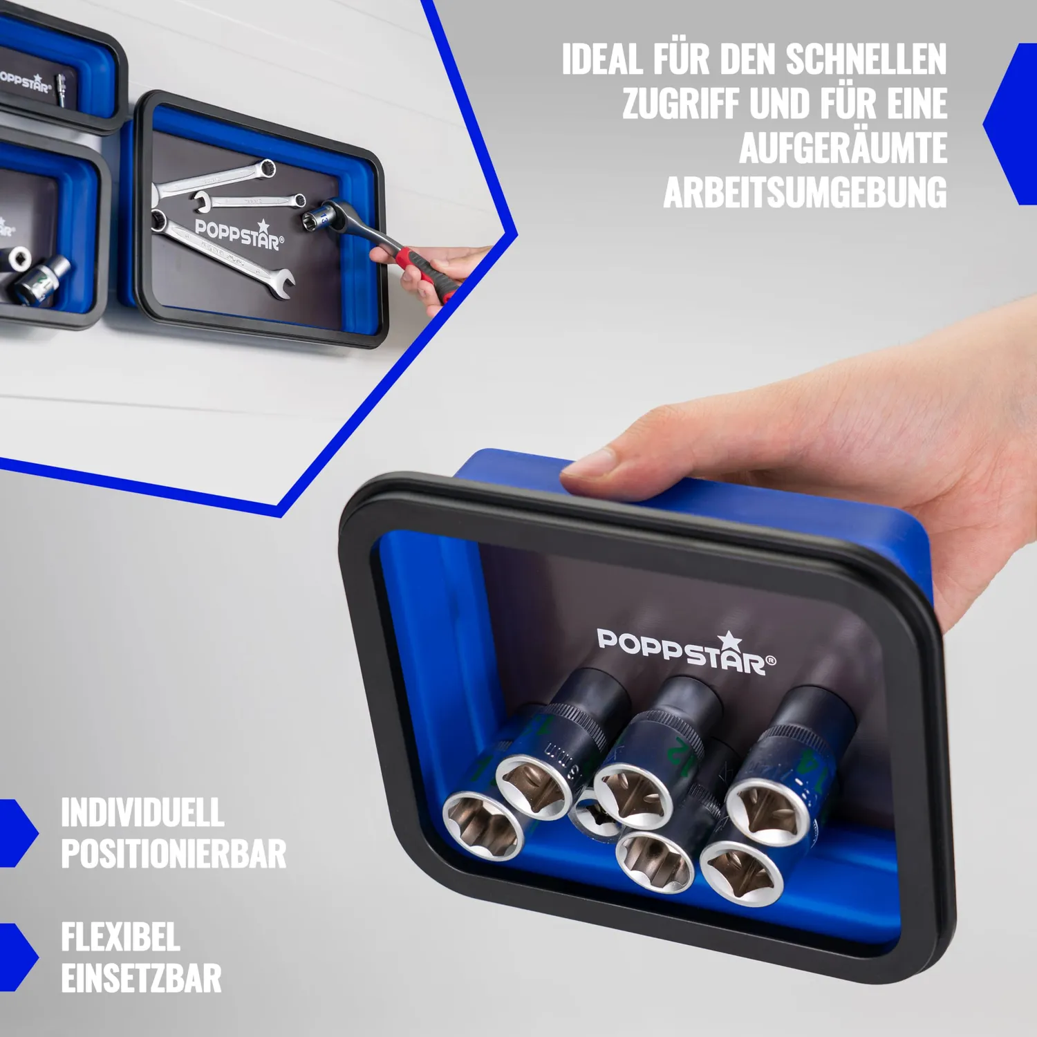 Poppstar Werkzeugschalen faltbar magnetisch blau 3er Set