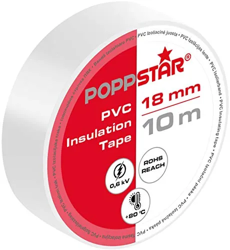 Poppstar Isolierband PVC Klebeband weiß 2x10m 600V