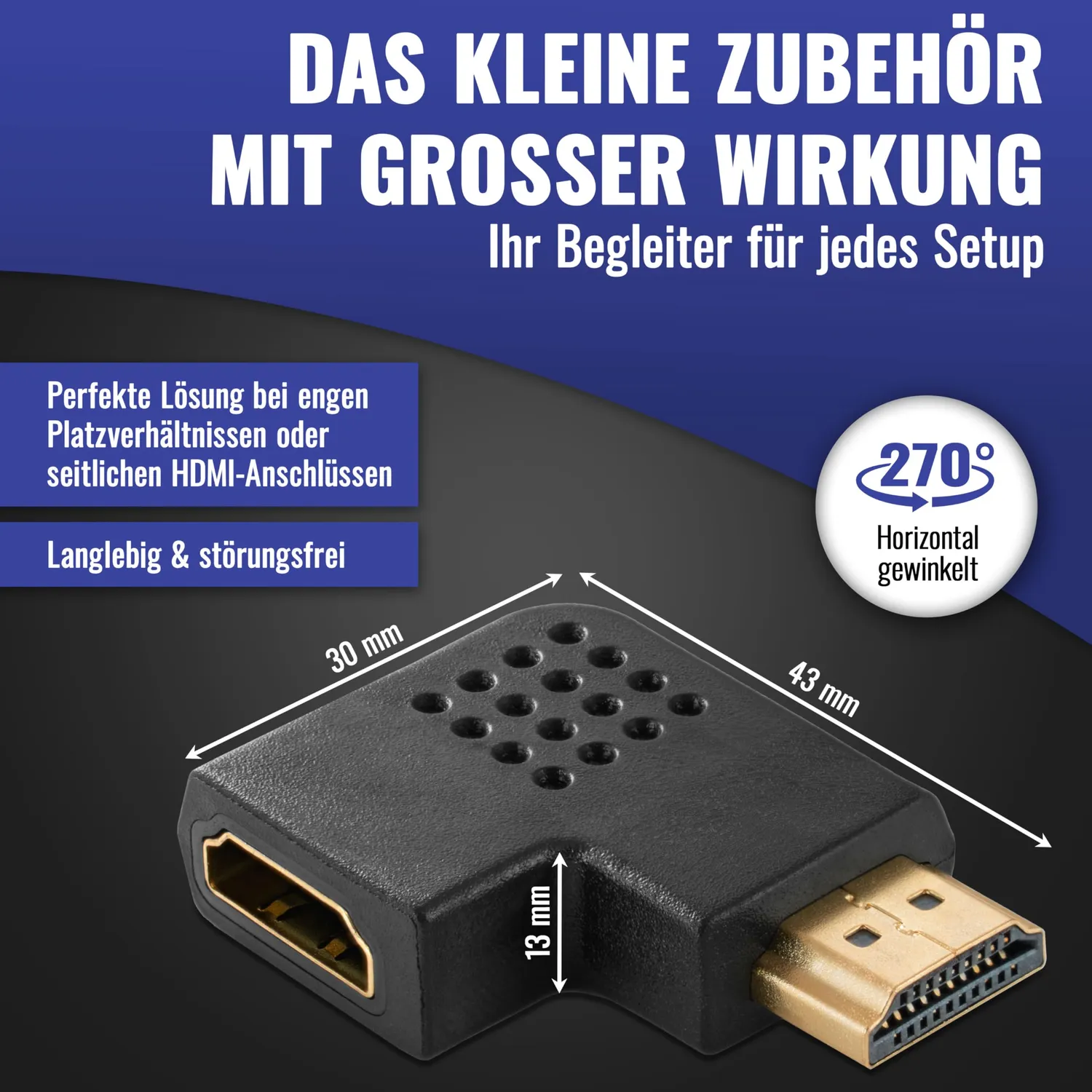 Poppstar HDMI Winkeladapter 270 Grad horizontal 1 Stück 4K