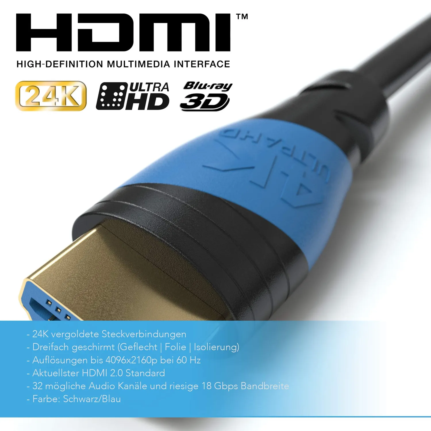 JAMEGA HDMI 2.0 HDMI-Kabel 3m Schwarz 4K 60Hz