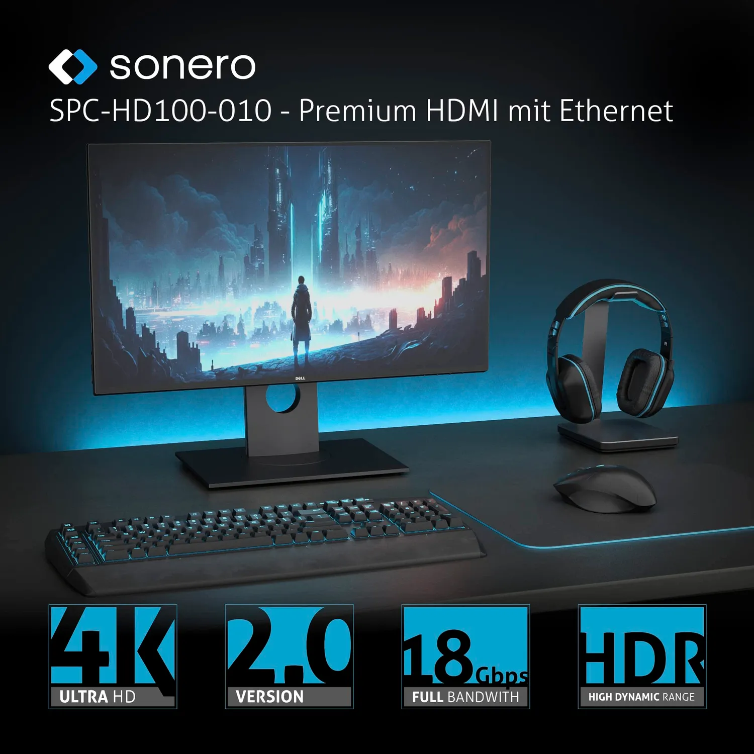 Sonero SPC-HD100-010 HDMI Kabel 1 m grau/schwarz 4K