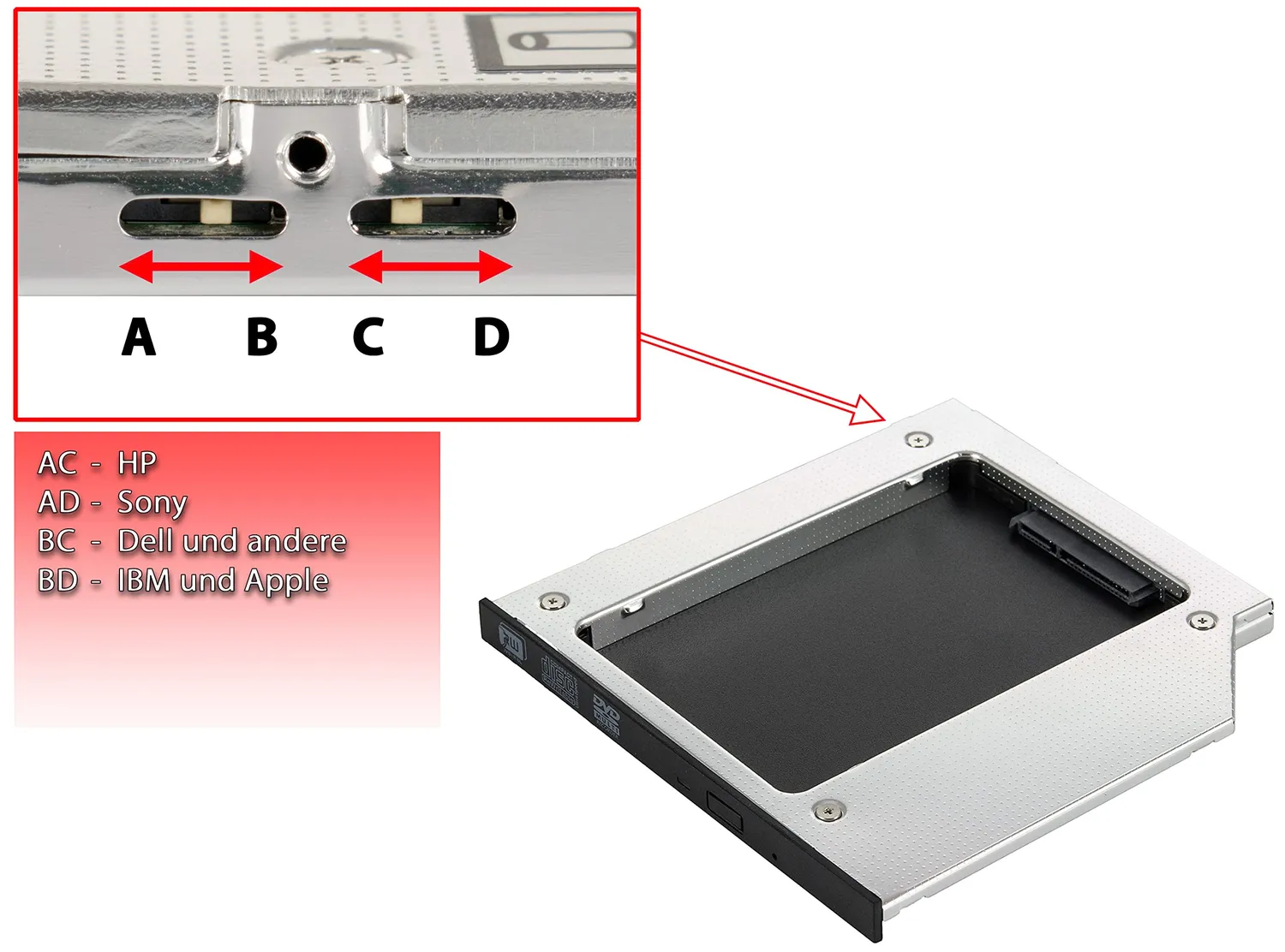 Poppstar 9,5mm HDD Caddy 2,5" schraubenlos