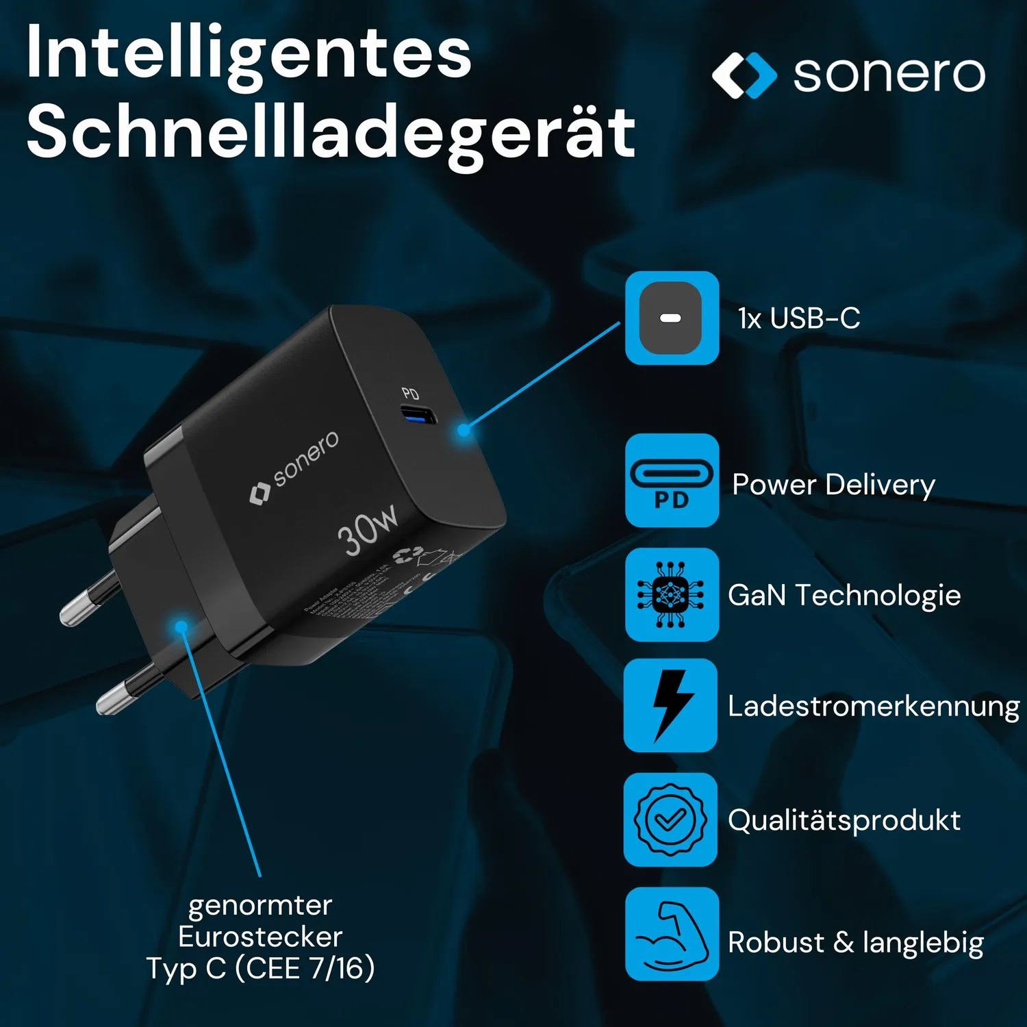 Sonero USB-C Ladegerät 30 Watt GaN schwarz PD