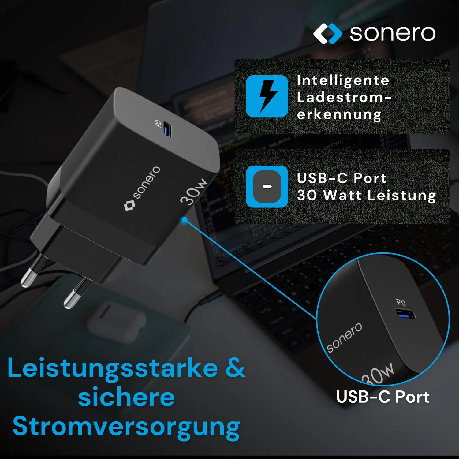 Sonero USB-C Ladegerät 30 Watt GaN schwarz PD
