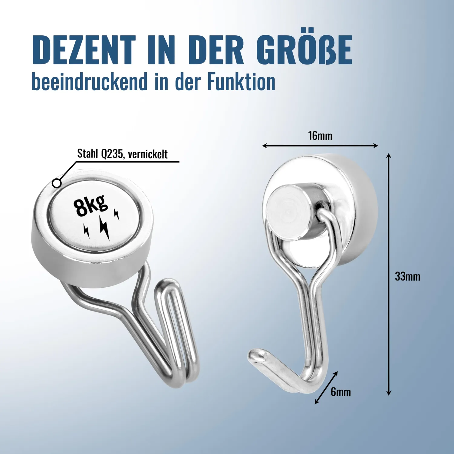 Poppstar Magnethaken 8 kg drehbar 8 Stück silbern