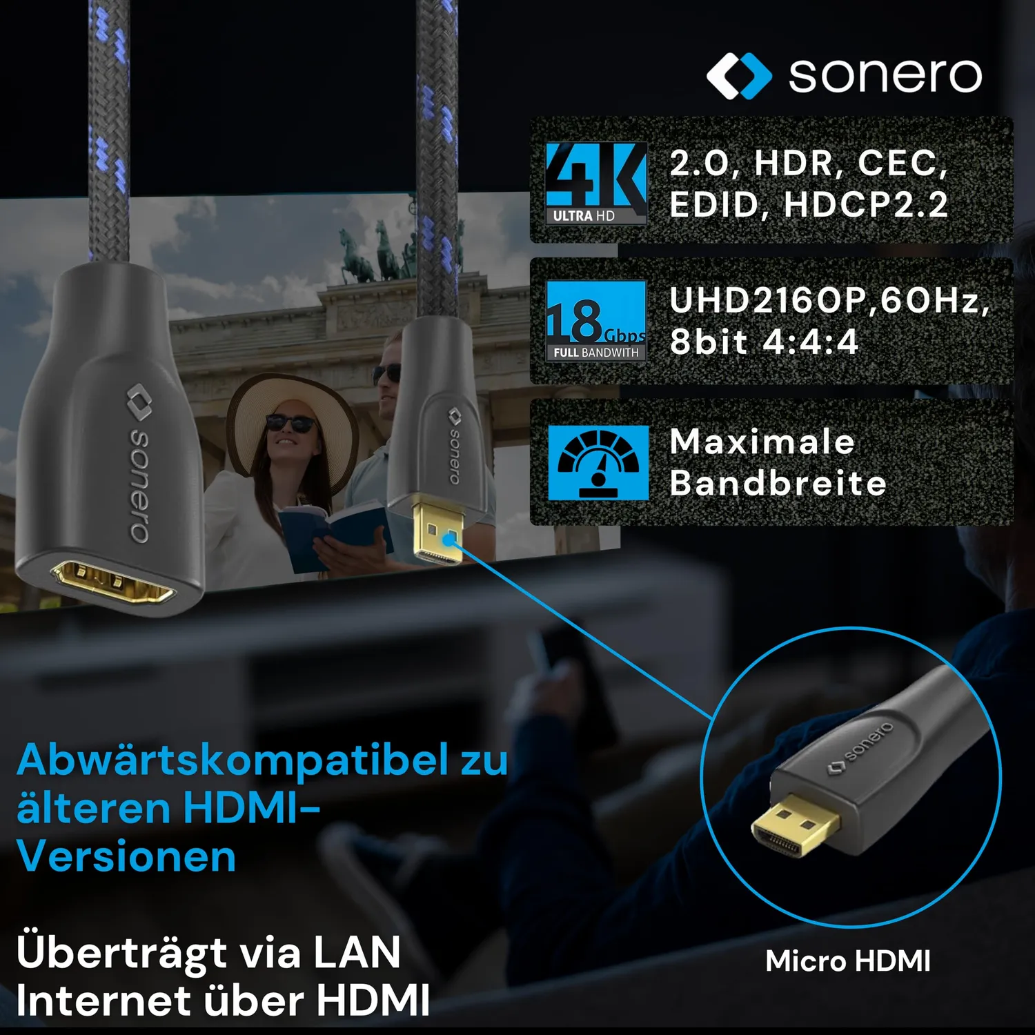 Sonero Micro-HDMI Portsaver Adapter 0,15m 4K