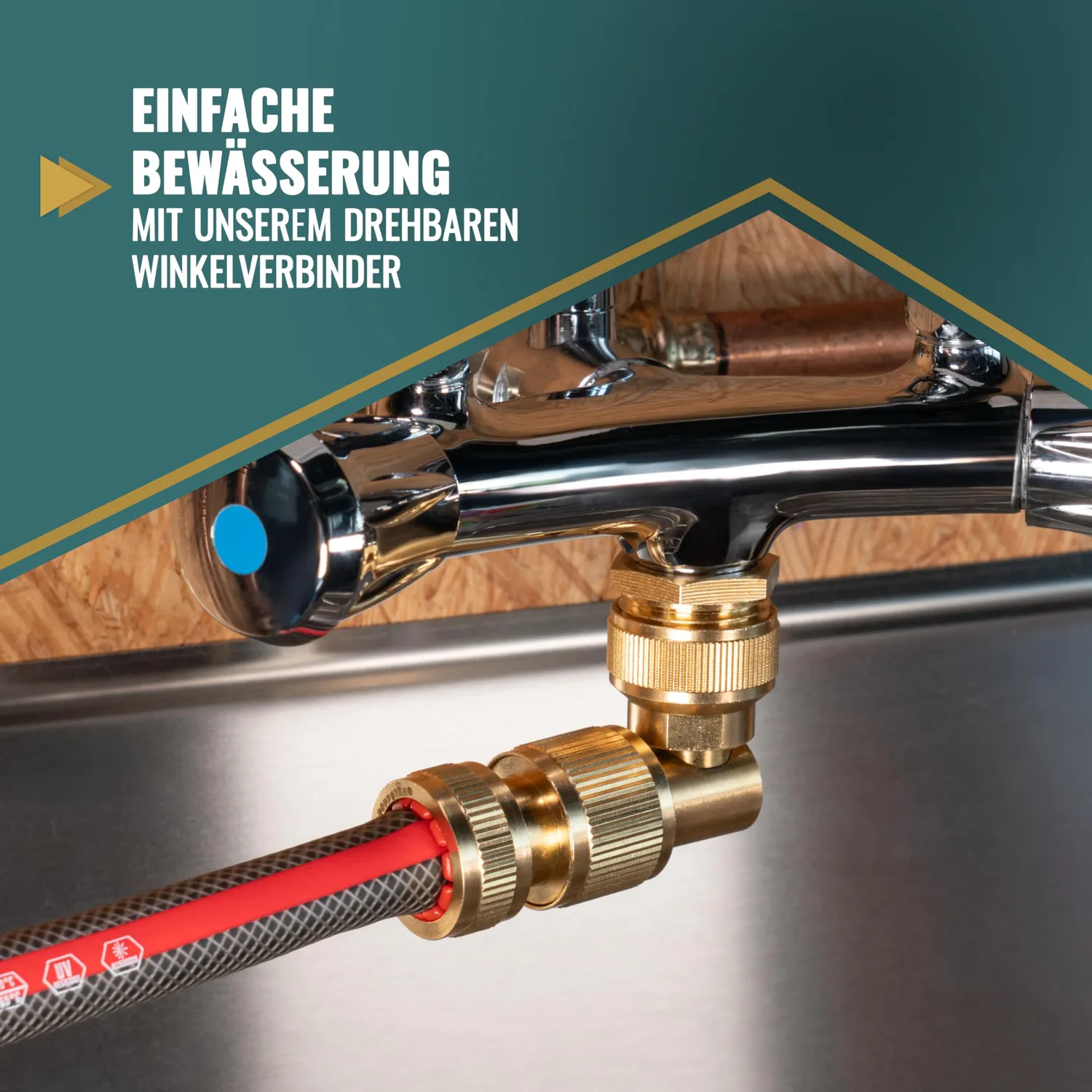 Poppstar Winkelstück 3/4 Zoll Schlauchverbinder 90 Grad Messing drehbar