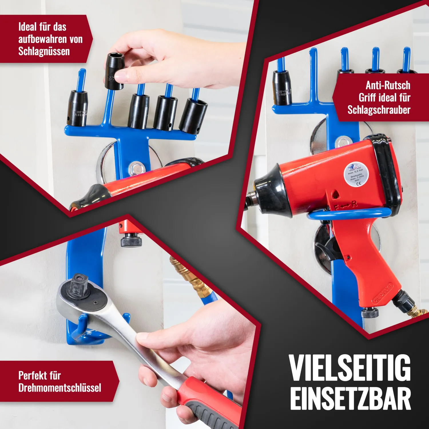 Poppstar Druckluftwerkzeug Halterung magnetisch blau 15 kg