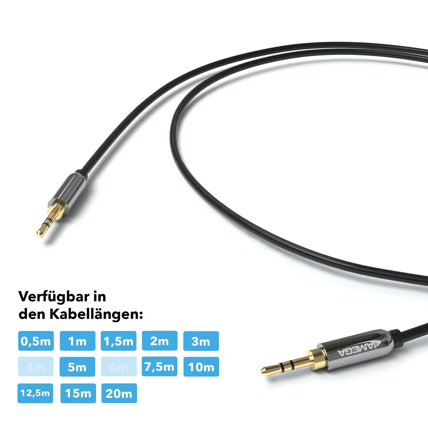 JAMEGA Aux Kabel 3,5mm 0,5m 2 Stück schwarz Stereo