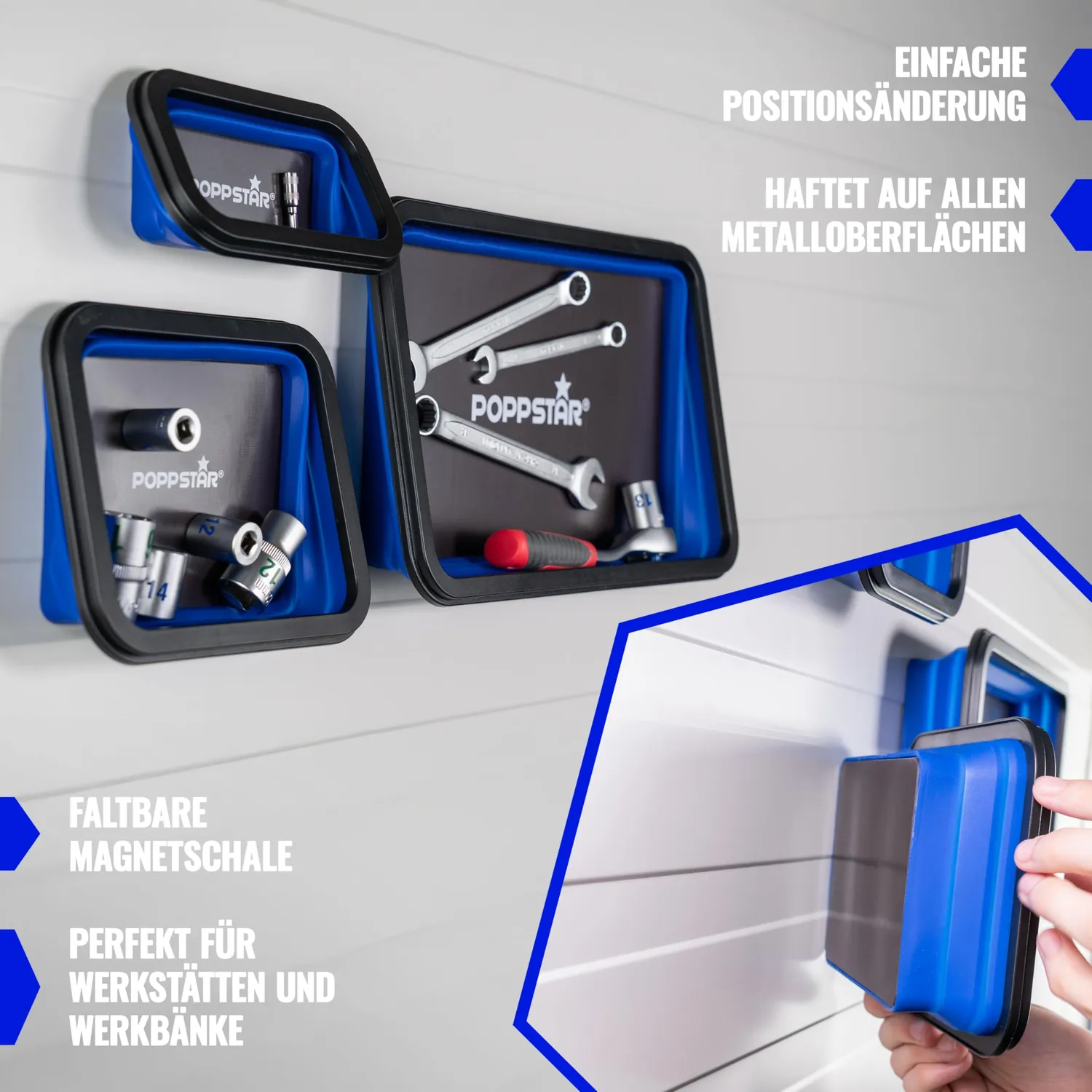 Poppstar Werkzeugschalen faltbar magnetisch blau 3er Set