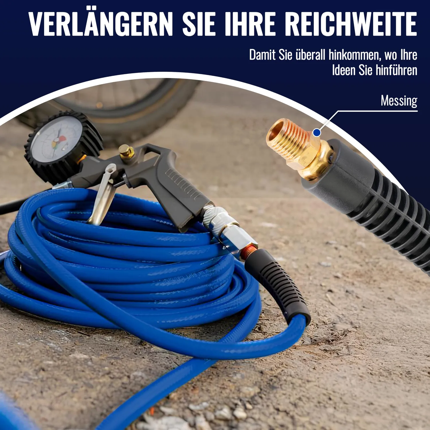 Poppstar Hybrid Druckluftschlauch 50m blau 20bar