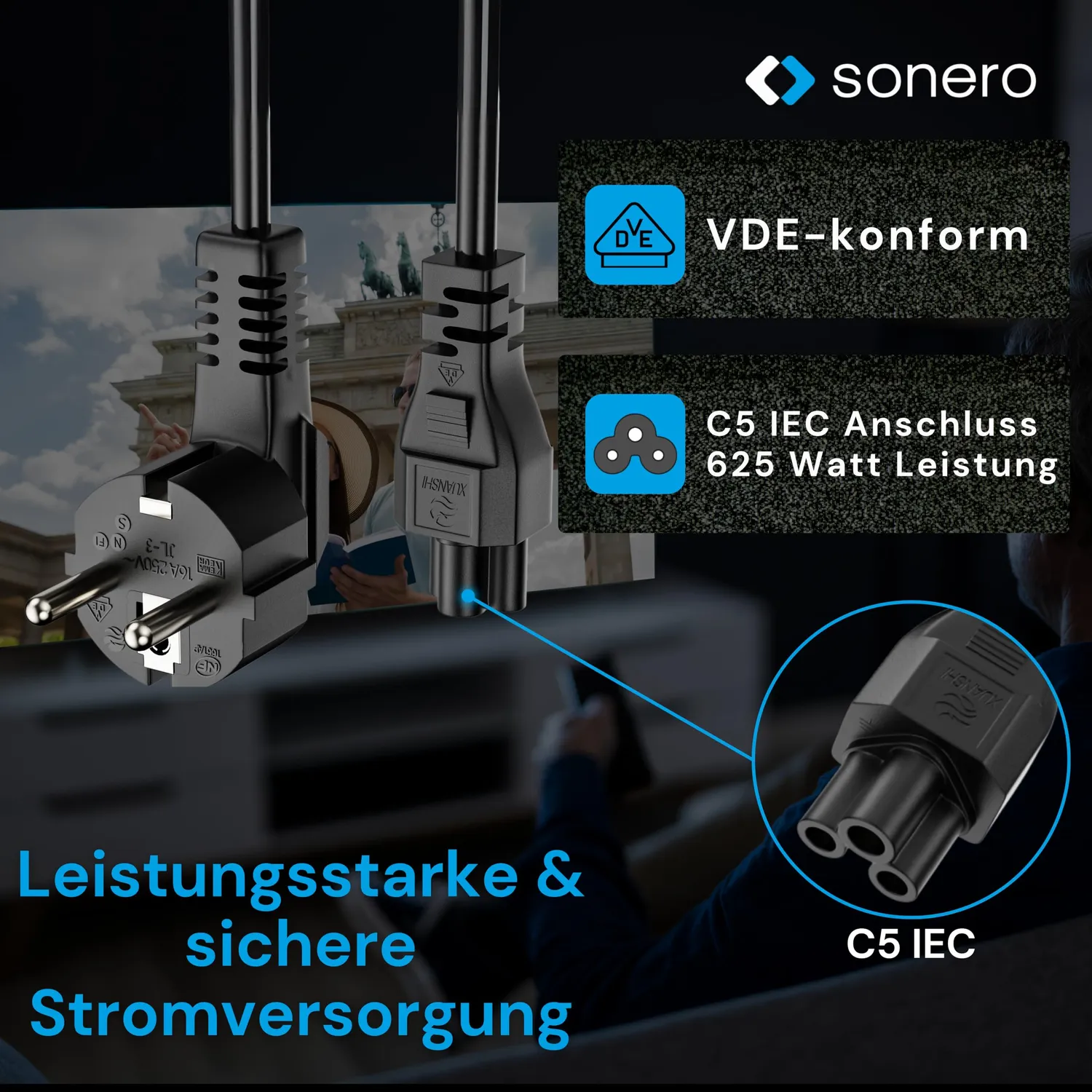 Sonero X-SKW-C5G-030B Netzkabel C5 3m schwarz Kleeblatt