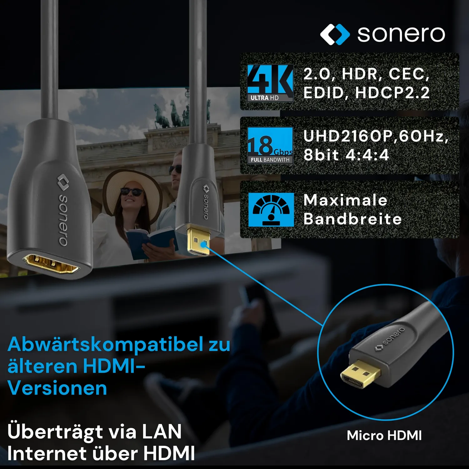 Sonero X-PHA030-0015 Micro-HDMI Adapter D-A 0,15m Portsaver 4K