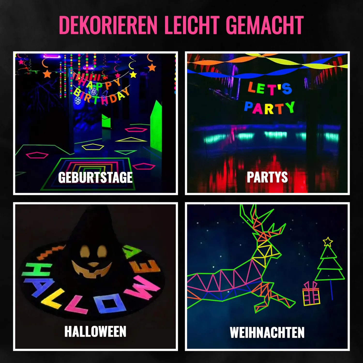 Poppstar Neon Klebeband 15mmx5m 5 Farben fluoreszierend