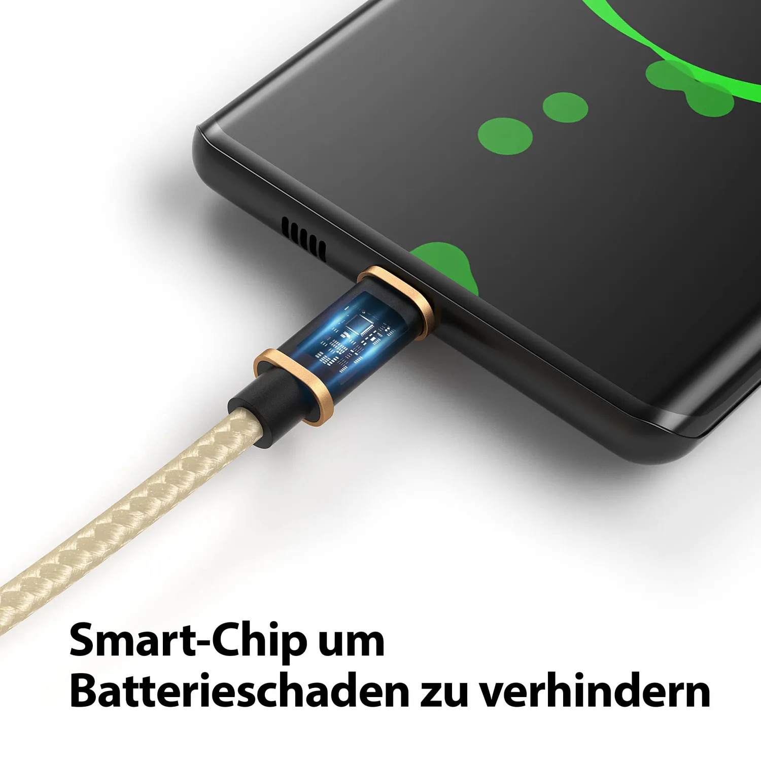 JAMEGA Micro USB Ladekabel 1m Gold Nylon 2,4A