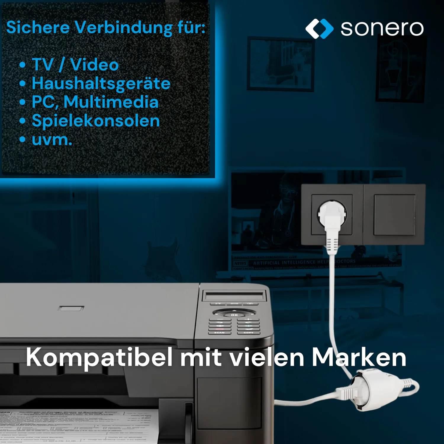 Sonero X-STW-SWG-020W Verlängerung 2,0m weiß Schuko