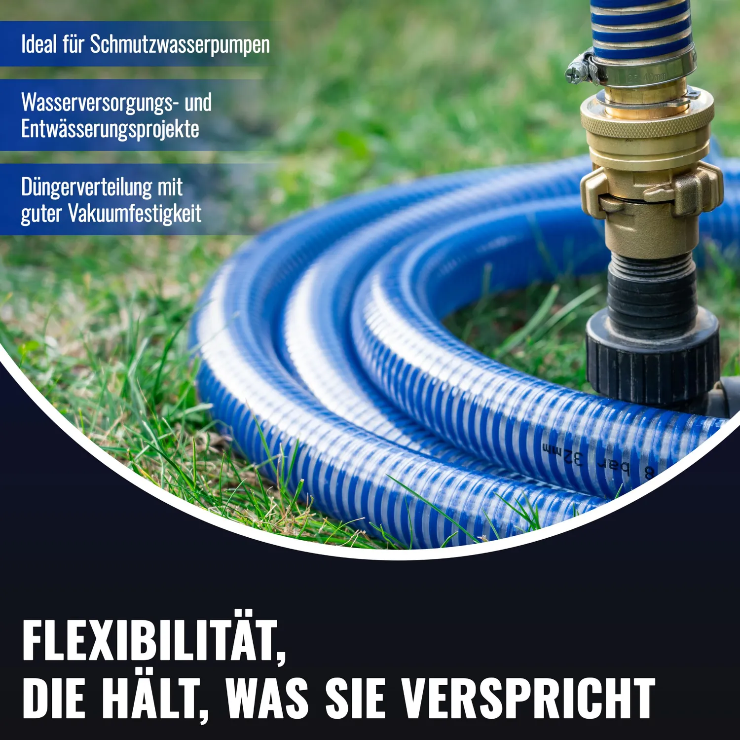 Poppstar Saugschlauch 1 1/4 Zoll 15m 32mm Spiralschlauch blau