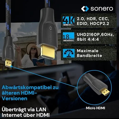 Sonero Micro HDMI auf HDMI Kabel 1m schwarz 4K