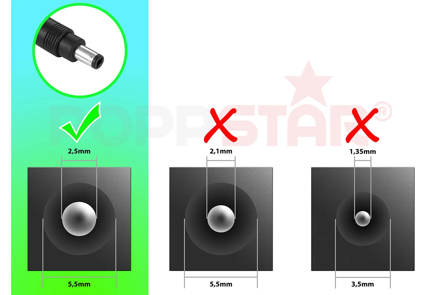 Poppstar 12V 2A Netzteil 5,5/2,5mm 24W EU+UK