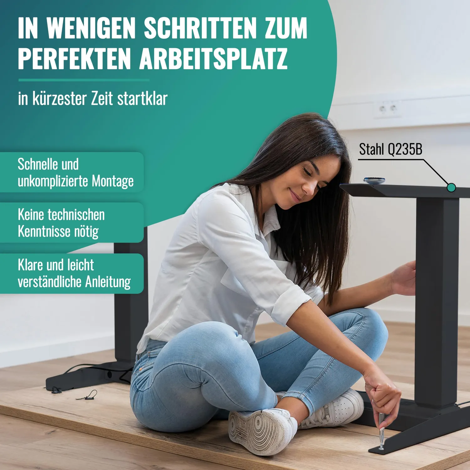Poppstar Schreibtisch-Gestell höhenverstellbar Anthrazit Dual