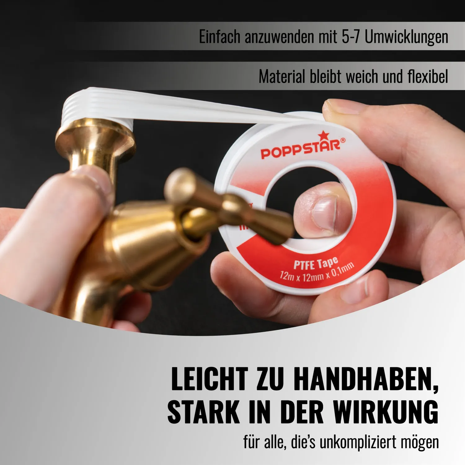 Poppstar Teflonband Grobgewinde 12 m 5 Rollen DVGW
