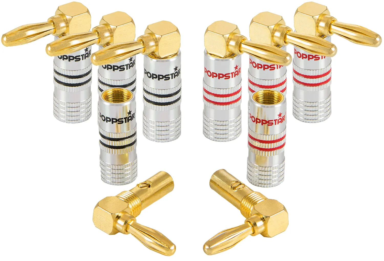 Poppstar High End Bananenstecker gewinkelt 2 Stück vergoldet