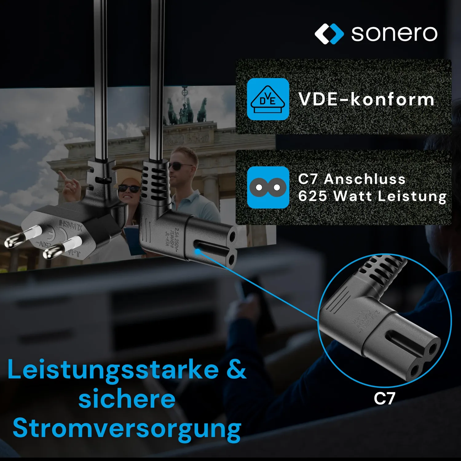 Sonero X-ESW-C7W-015B Kleingerätekabel 1,5m 90° schwarz