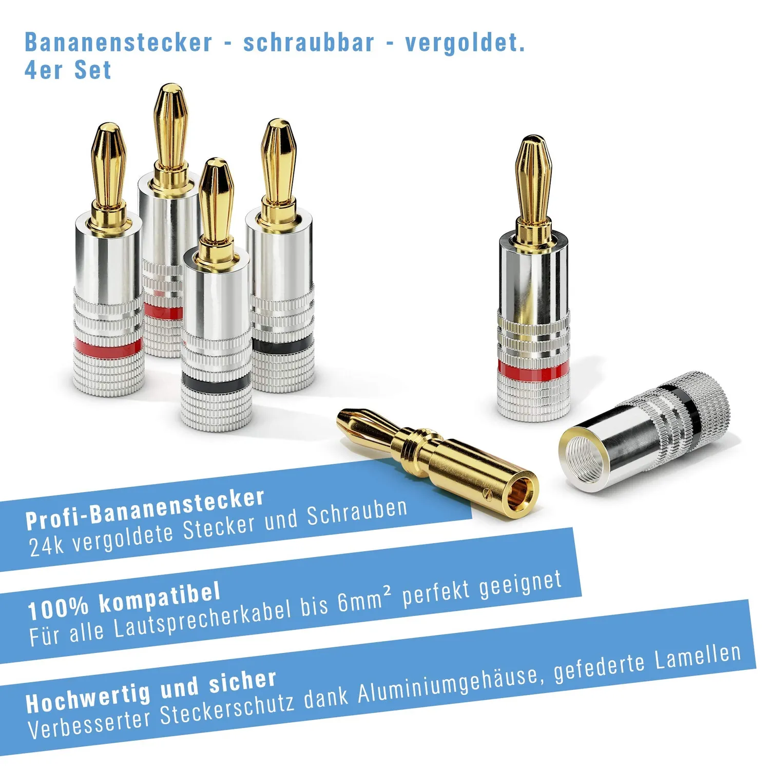 Sonero S-SC000-04 Bananenstecker 4er-Set vergoldet 6mm²