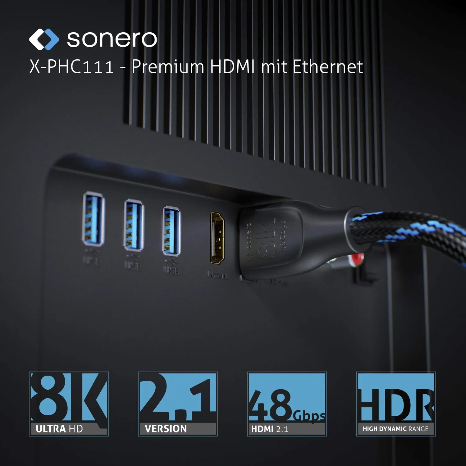 Sonero PHC111-010 HDMI Kabel 1,0m schwarz 8K 48Gbps