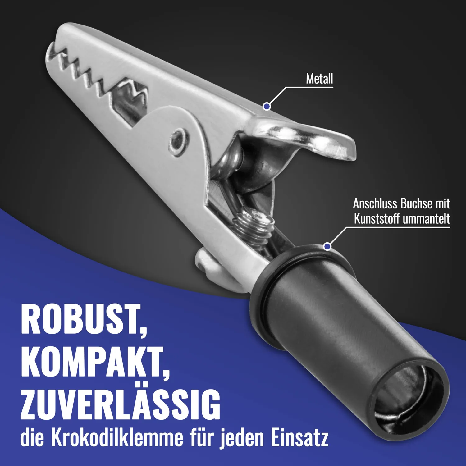 Poppstar Krokodilklemmen 50mm 10 Stück schwarz-rot Metall