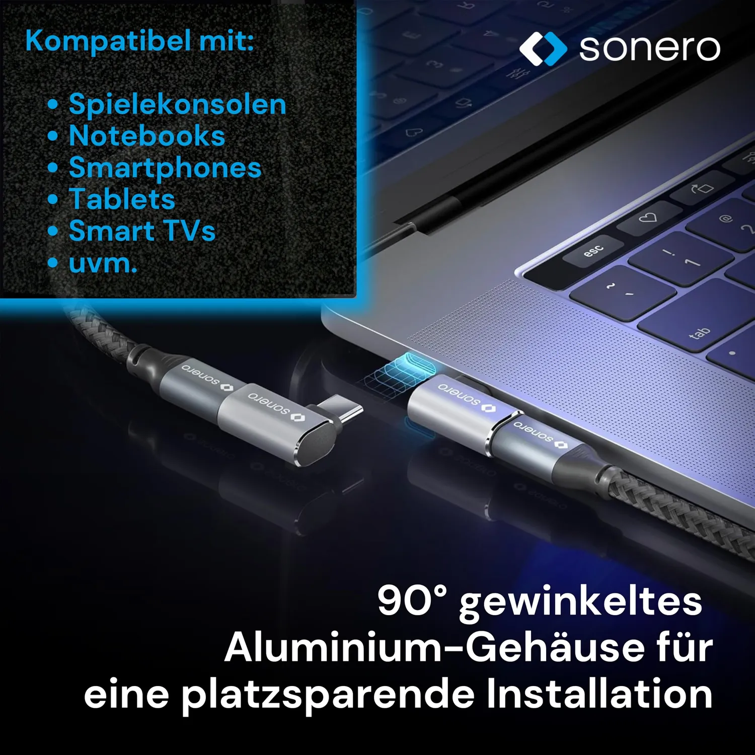 Sonero USB-C Winkeladapter 90° 40Gbps 240W silber