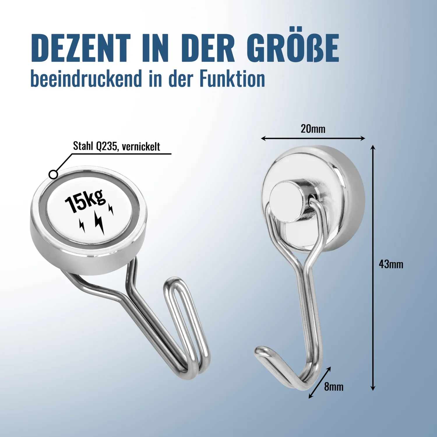 Poppstar Magnethaken extra stark drehbar Haken 8 Stück 15 kg
