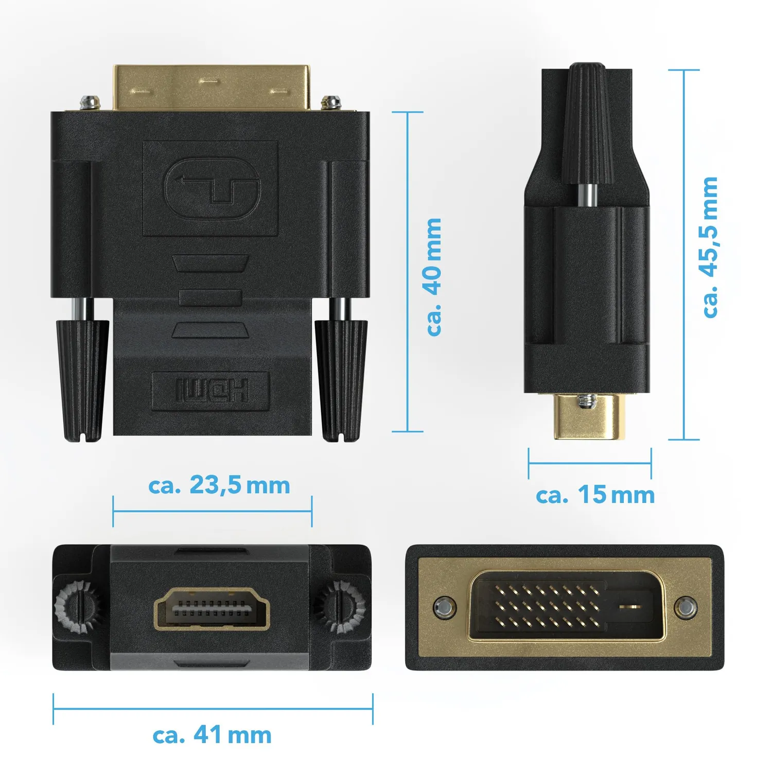 JAMEGA HDMI-DVI Adapter Buchse-Stecker 1er Pack