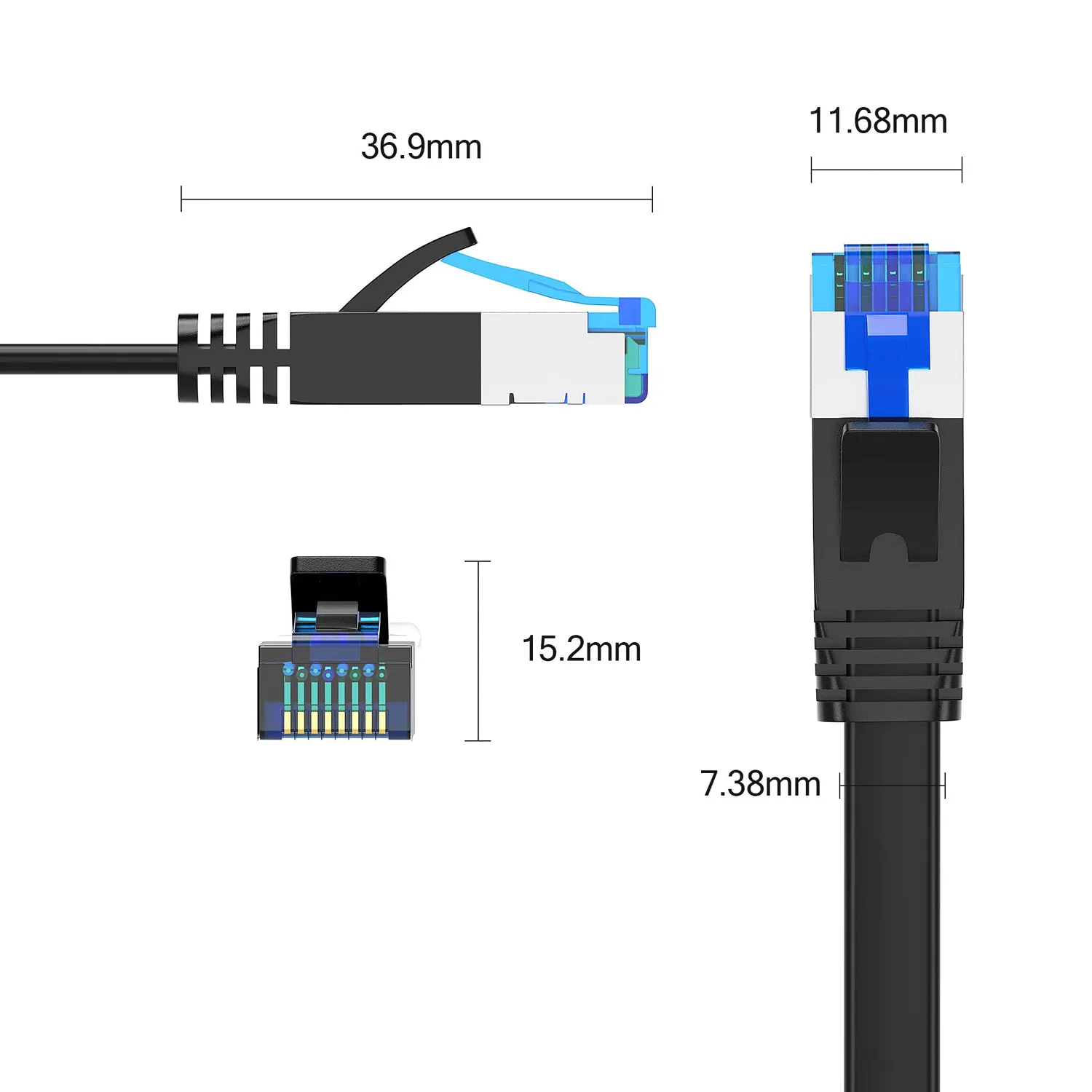 JAMEGA Cat.7 Netzwerkkabel Flach 0,25m Schwarz 10Gbit