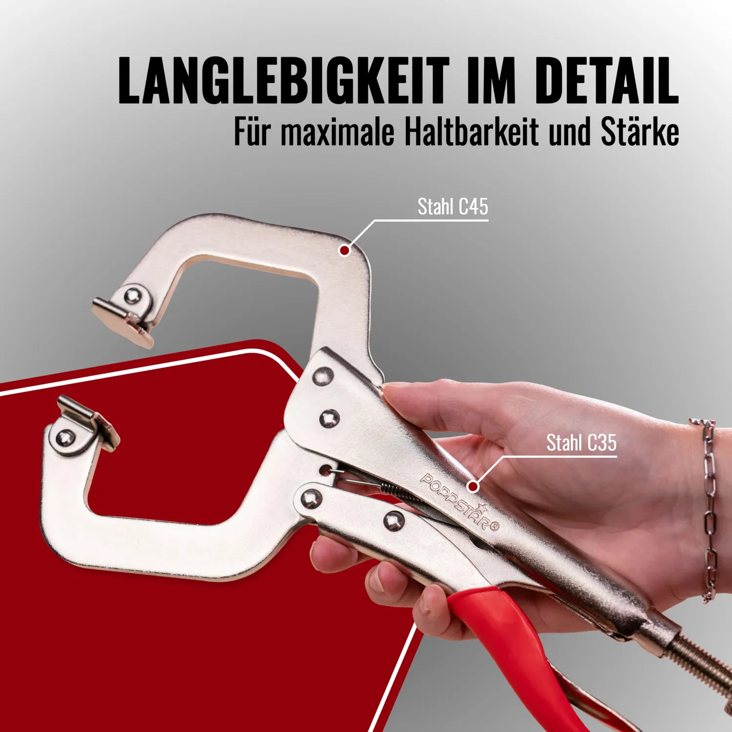 Poppstar C-Zwinge Metall 28cm 7cm Spannweite Einhand