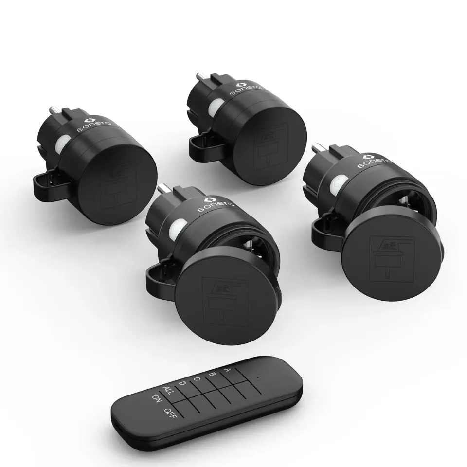 Sonero Outdoor Funksteckdosen IP44 4er Set schwarz