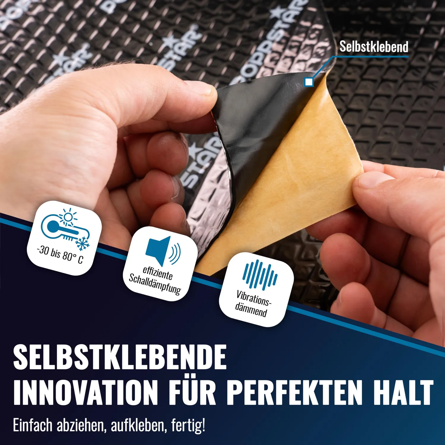 Poppstar Alubutyl Dämmmatte 2mm 1,7m² schwarz selbstklebend
