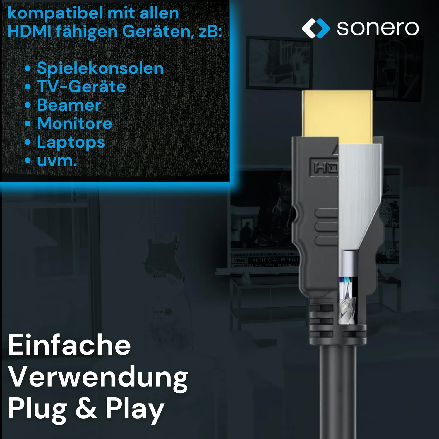 Sonero PHC000-005 HDMI-Kabel 0,5m schwarz