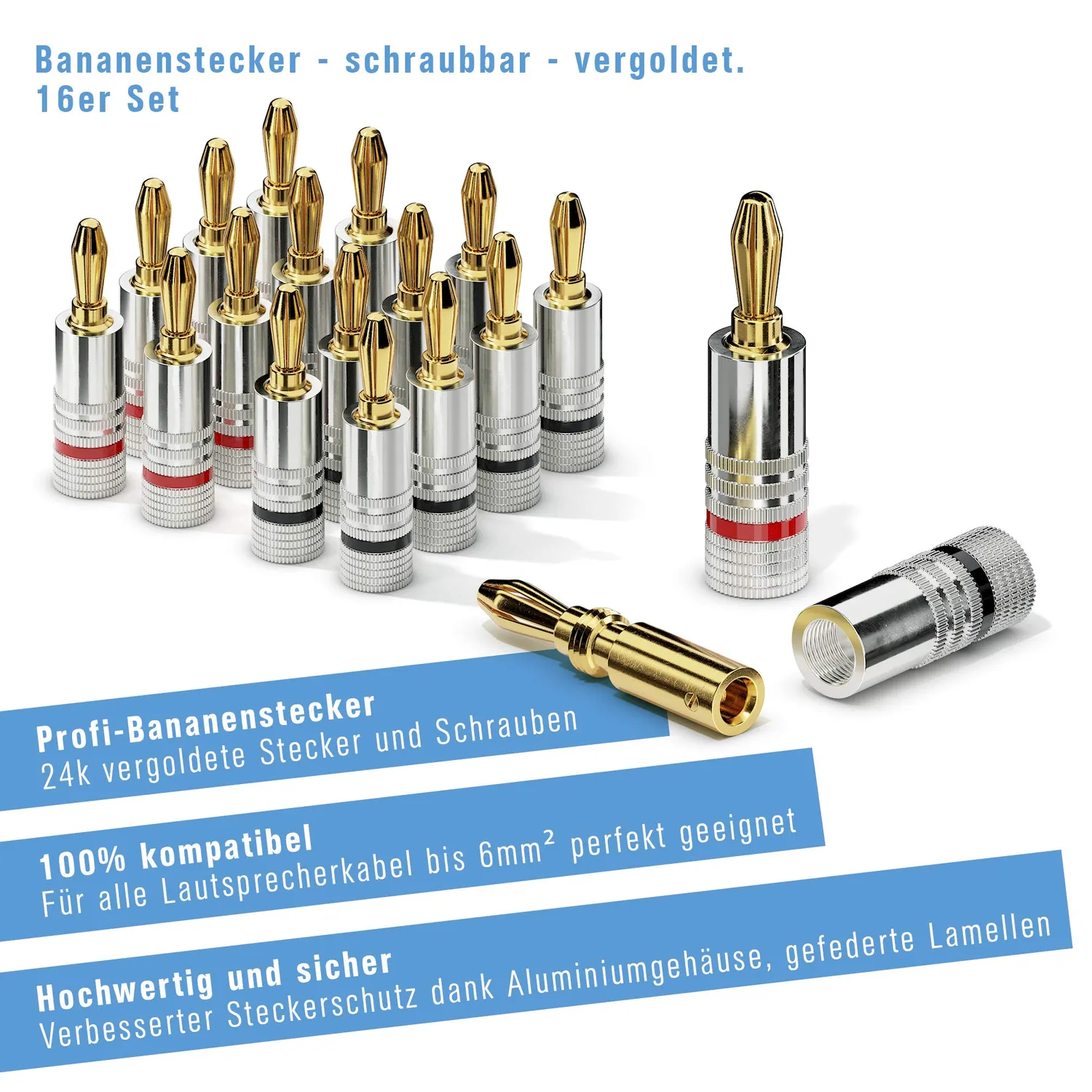 Sonero S-SC000-16 Bananenstecker 16er-Set vergoldet