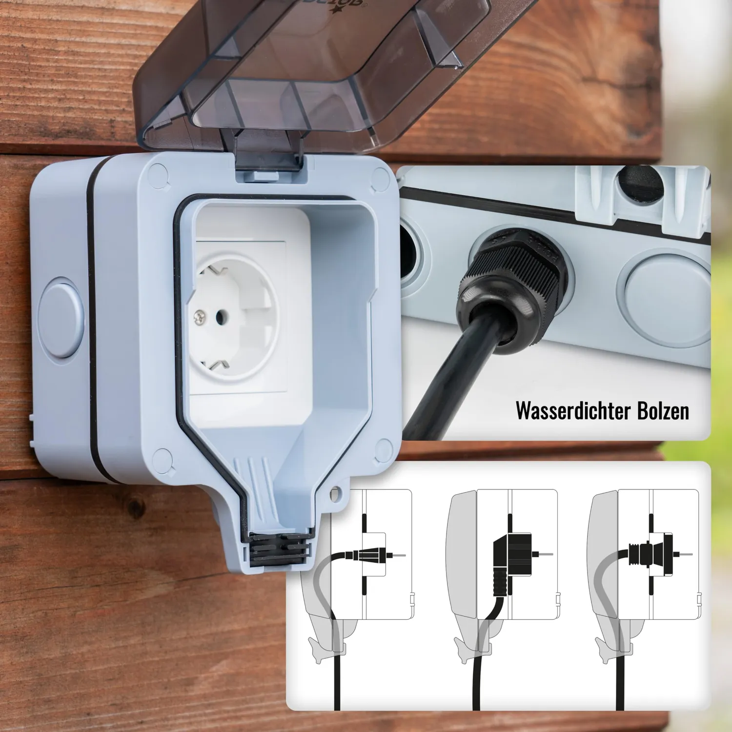 Poppstar Außensteckdose IP66 1-fach grau schaltbar