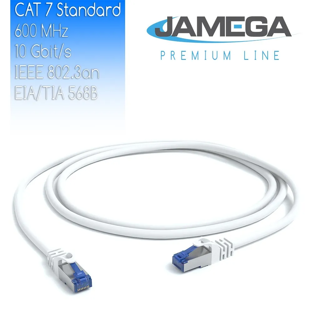 JAMEGA Cat.7 Netzwerkkabel 0,5m 10er-Set weiß 10 Gbit/s