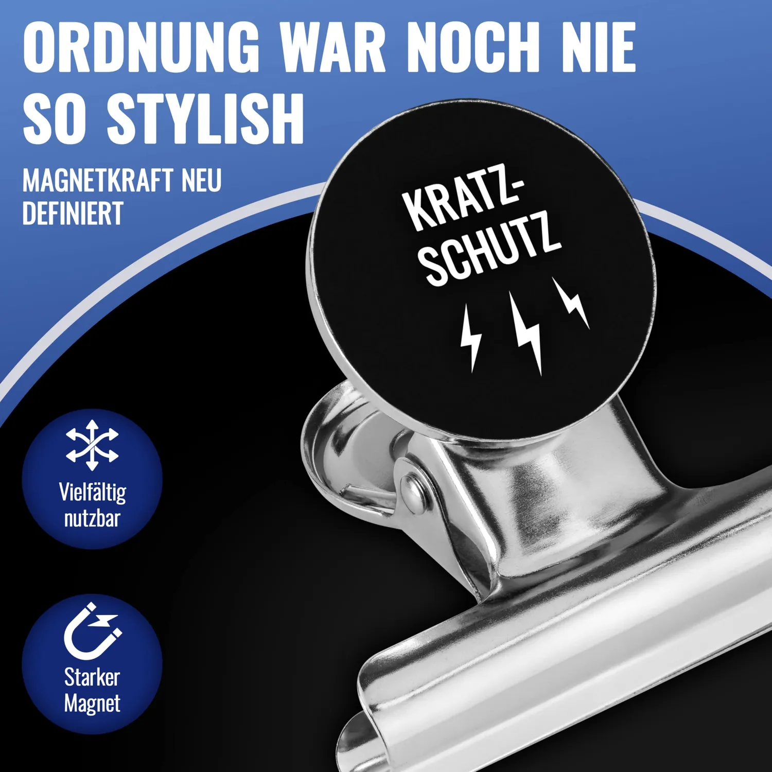 Poppstar Magnetische Klammer Magnetclips 12x 50mm silbern