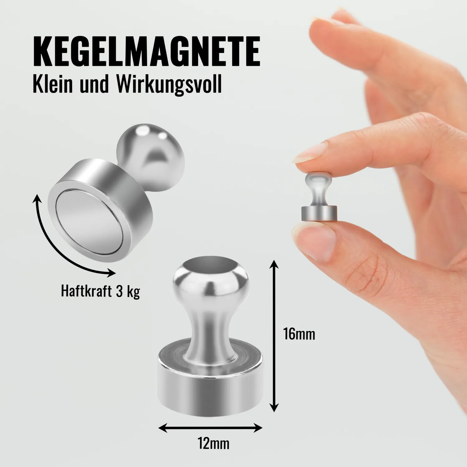 Poppstar Kegelmagnete 12x16mm silbern 18 Stück 3kg