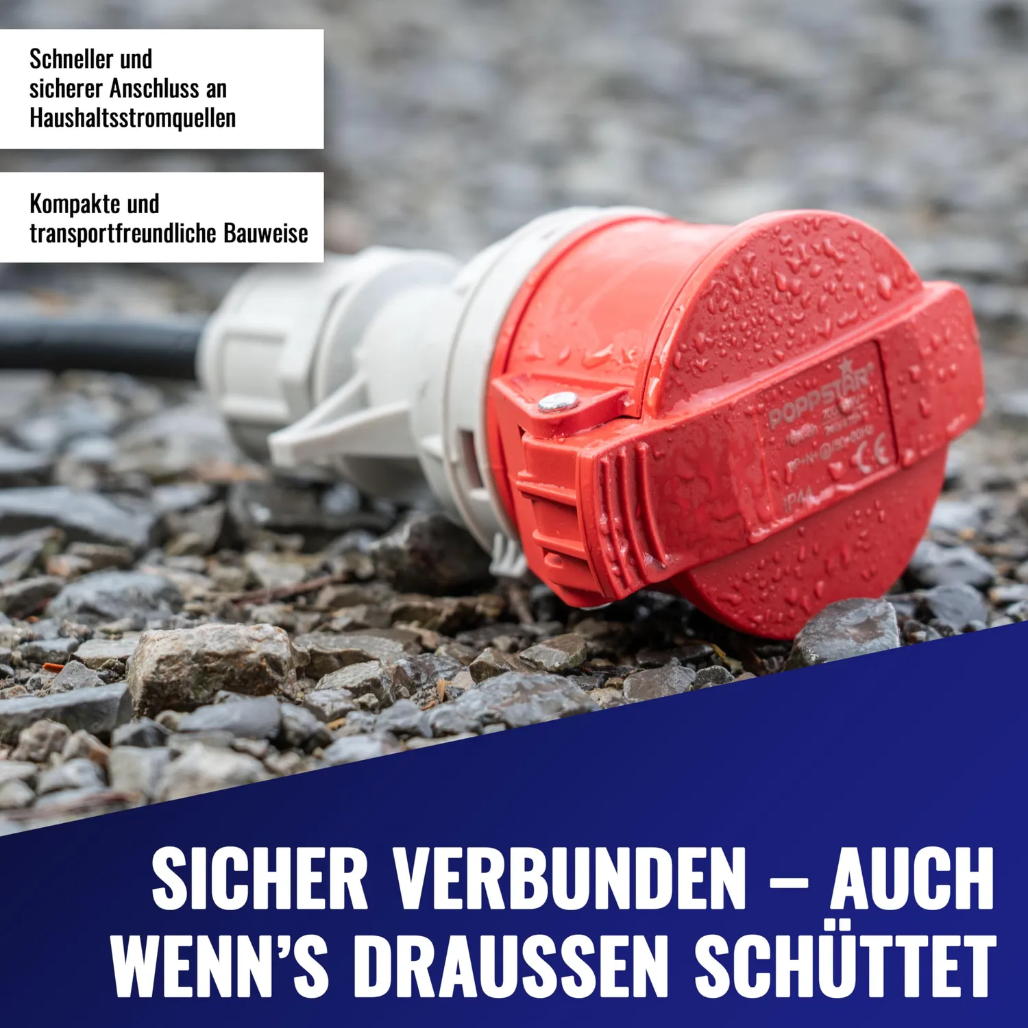 Poppstar CEE-Adapter 45cm Schuko-Stecker auf CEE-Kupplung 16A IP44