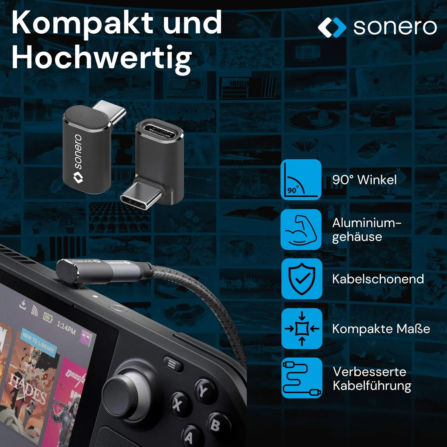 Sonero X-UA131 USB-C Winkeladapter 90° 40Gbps schwarz